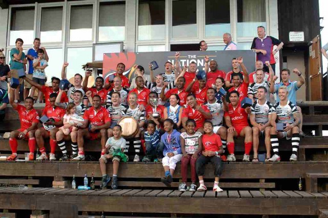 Army sevens and RAF Spitfires with trophies at Harpenden National Pub 7s  Image courtesy of Anglo Welsh Images Copyright Lee Crabb