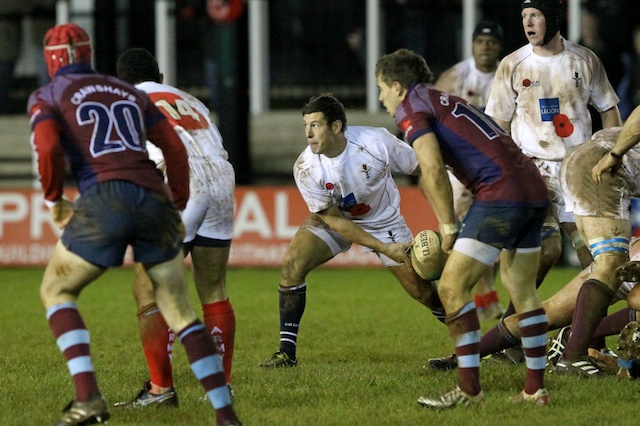 DAve Pascoe in action last season when the Combined Services played Crawshay's.  This year the opponents are once more the Barbarians and is bing played in Plymouth Albion's Brickfields Ground, 12 November