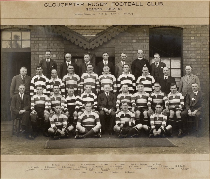 Gloucester RFC 1932-33.  Kit Tanner (Front, 2 from left).  Image courtesy of Gloucester Rugby Heritage