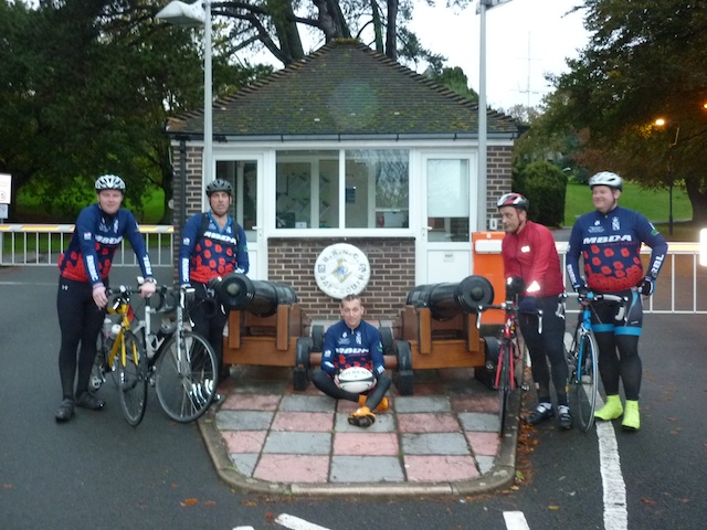Bedraggled but unbowed.  The match ball reaches BRNC Dartmouth, only thirty miles left to cycle.